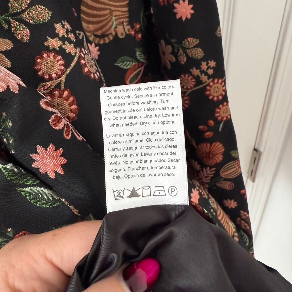 NWT ModCloth 2 Cat Print Floral‎ Jacquard Fit and Flare Dress Sleeveless Black - Picture 9 of 10